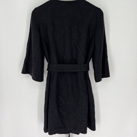 Banana Republic Womens Black Slash Pockets Belted Overcoat Linen Blend Small - Picture 5 of 6